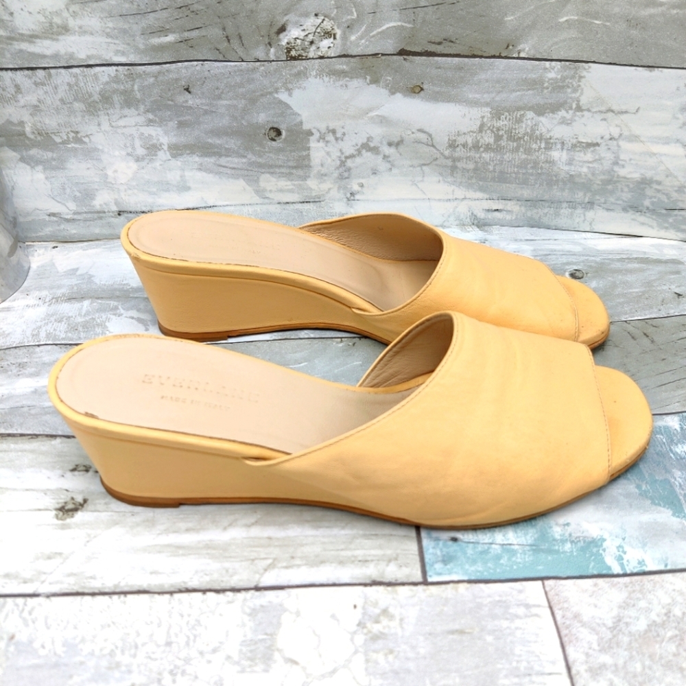 Everlane Open Toe Wedge Mules Slides Butter Yellow Size 8.5 #299